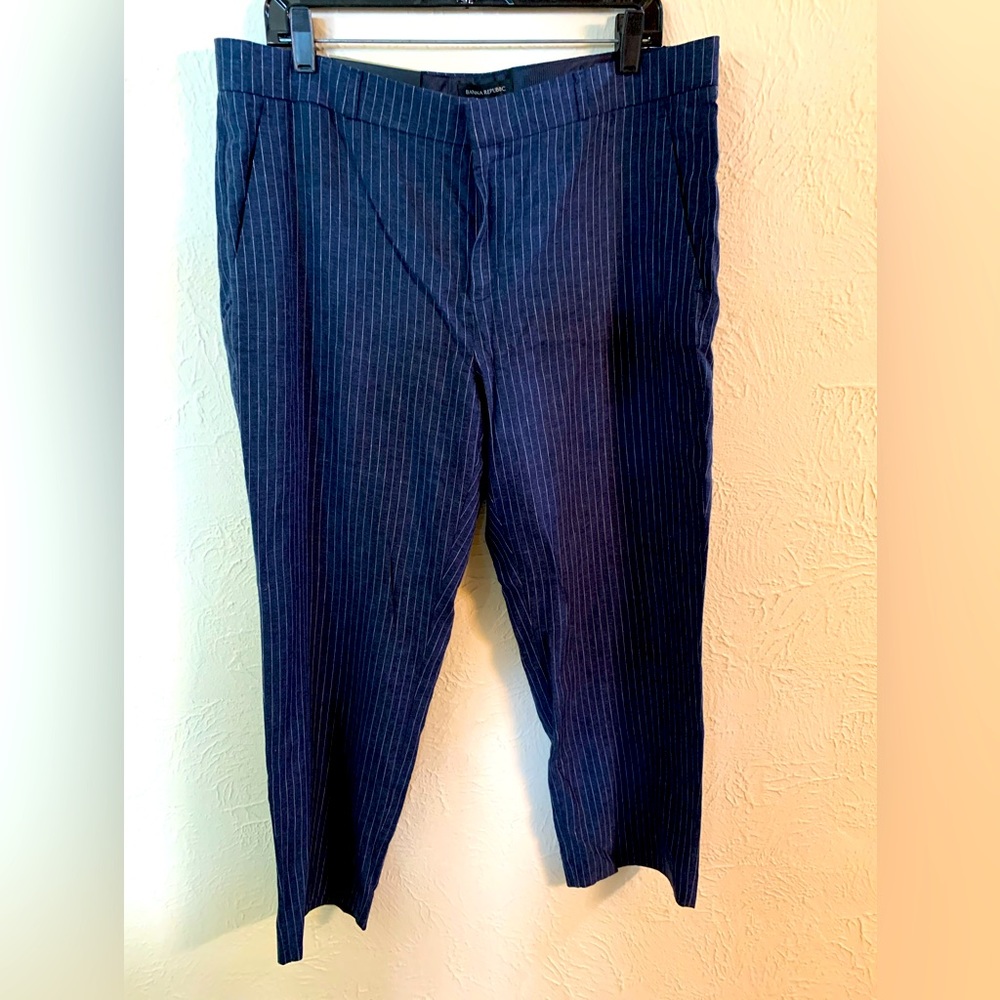 NWT Banana Republic Navy Linen Ankle Pants Size 14